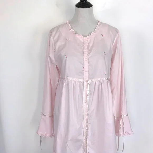 Vintage Laura Ashley Parisian Pink Cotton Nightgown Cottagecore Prairie Y2K Sz M - Picture 8 of 16